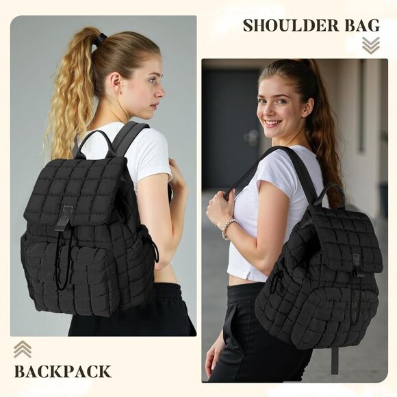 Women Puffy Backpack Quilted Travel Daypack Lightweight Grey 30L